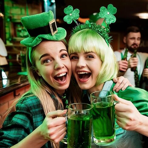 4PCS St. Patrick's Day Accessories Set Green Shamrock Headband & Bead Necklaces Irish Party Favors for Women St Patricks Day Costume Decorations for Parade & Festival in Kuwait