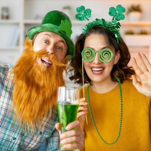 4PCS St. Patrick's Day Accessories Set Green Shamrock Headband & Bead Necklaces Irish Party Favors for Women St Patricks Day Costume Decorations for Parade & Festival in Kuwait