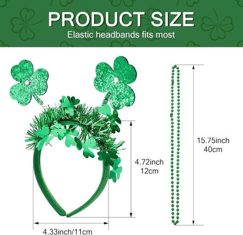 4PCS St. Patrick's Day Accessories Set Green Shamrock Headband & Bead Necklaces Irish Party Favors for Women St Patricks Day Costume Decorations for Parade & Festival in Kuwait