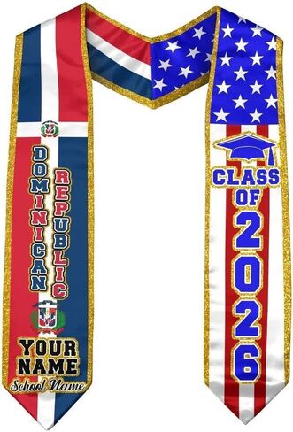 IZI POD Custom Dominican Graduation Stole, Dominican American Flag Graduation Sash, Gifts for Students, College, University in Saudi Arabia