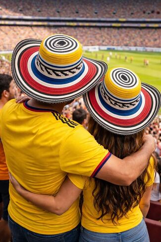 قبعة Sombrero Vueltiao كولومبية، حافة عريضة مخططة متعددة الألوان، أصفر أزرق أحمر أسود أبيض، مصنوعة يدويًا 100% بوليستر، نمط تقليدي in Saudi Arabia