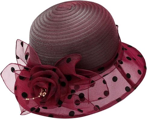 Derby Hats for Women Fashionable Organza Tea Party Fascinator Hats Polka Dots Church Hats Brides Holiday Bucket Cap in Saudi Arabia