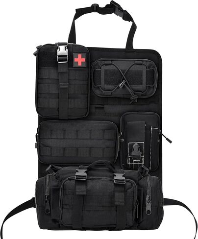 6 Pack Tactical Car Seat Back Organizer,Backseat Organizer with 5 Detachable Molle Pouches,Molle Panel Organizer Fits for Vehicel Such as Jeep,Truck,SUV, Car(Black) in Saudi Arabia