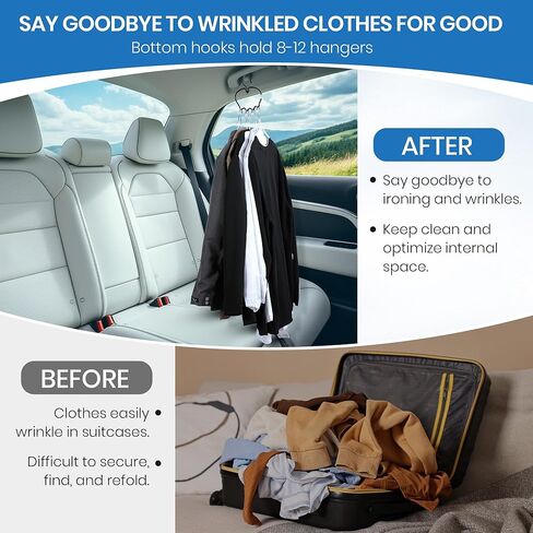 Enhon 2PCs Car Clothes Hanger, Foldable & Easy to Store, Opening Design for Hanging Hats, Heavy Duty Stainless Steel Clothes Hanger for Car Travel, Dry Cleaning, Moving in Saudi Arabia