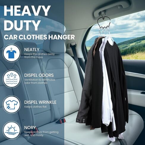 Enhon 2PCs Car Clothes Hanger, Foldable & Easy to Store, Opening Design for Hanging Hats, Heavy Duty Stainless Steel Clothes Hanger for Car Travel, Dry Cleaning, Moving in Saudi Arabia