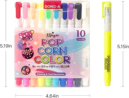 ADDY & PLUSY Dong-A قلم ألوان الفشار السحري المنتفخ 10 ألوان بطاقات تزيين ثلاثية الأبعاد، رسم، فنون صغيرة in Kuwait
