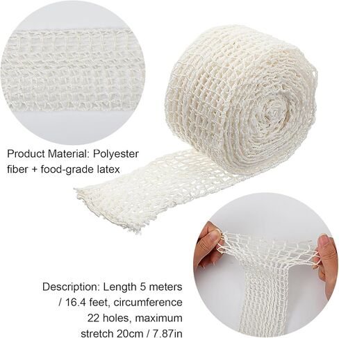 5m Meat Netting Roll, Size 22 Ham Sock Elastic Netting Smoked Meat Poultry Ham Nettings Beef Nettings Precut Butcher Twine Net for Meats Cooking Sausage Making or Drying (1 Roll-16.4Ft） in Saudi Arabia