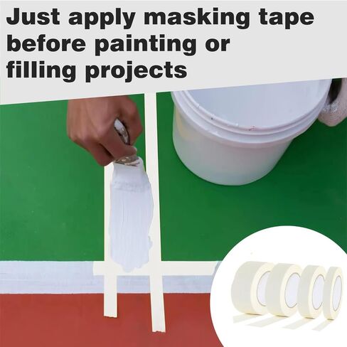 4 لفات شريط لاصق أبيض، 2 1 3/4 1/4 بوصة عرض، متعدد المقاسات متنوعة للأغراض العامة، شريط لاصق بيج للرسامين، شريط فني للحرف اليدوية، شريط ورقي، 0.24/0.6/1/2 بوصة × 22 ياردة in Kuwait