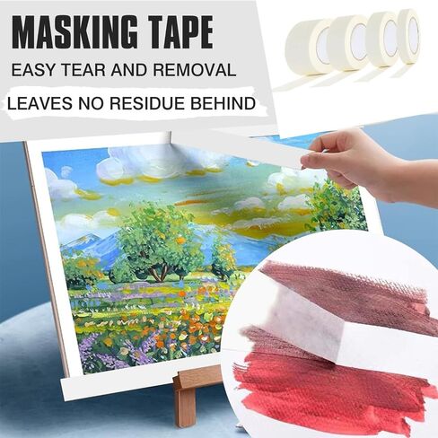 4 لفات شريط لاصق أبيض، 2 1 3/4 1/4 بوصة عرض، متعدد المقاسات متنوعة للأغراض العامة، شريط لاصق بيج للرسامين، شريط فني للحرف اليدوية، شريط ورقي، 0.24/0.6/1/2 بوصة × 22 ياردة in Kuwait