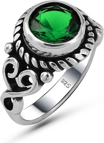 شكل دائري رائع قطع الأخضر تشيكوسلوفاكيا مكعب زركونيا حجر حقيقي 925 الفضة الاسترليني مقلد الزمرد الفاخرة بيان خاتم للنساء هدية لها in Kuwait