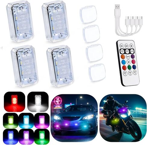1797 Upgraded 11-LED Wireless Strobe Lights with Remote, Mini RGB Ambient Lighting for Car Exterior & Interior, USB-C 500 mAh Rechargeable Warning Flashing Light for Motorcycle RV Bike Scooter, 6PCS in Saudi Arabia