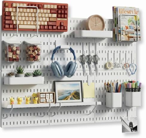 مجموعة مجموعة Keepo Pegboard، وألواح Pegboard وملحقاتها وحدات معلقة لتنظيم الحائط، وتنظيم الحرف اليدوية، وعرض الحلي، وتخزين الحضانة، ولوحة Peg (أبيض، 22 بوصة × 11 بوصة) in Saudi Arabia