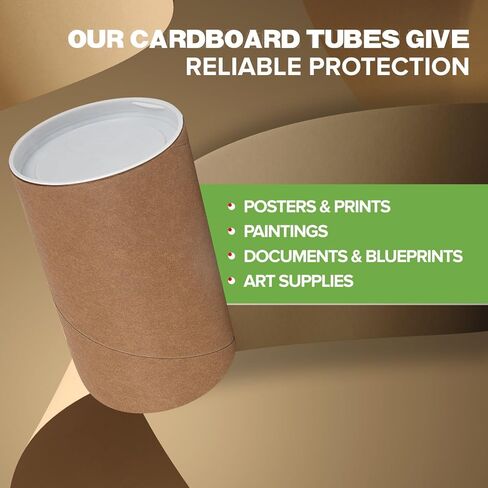 3" x 6" Reinforced Kraft Paper Mailing Tubes, Pack of 8 Tubes with 2 Caps Each – USPS Approved Poster Tube – Made in USA Cardboard Tube for Shipping and Storing Posters, Prints, Artwork, or Documents in Saudi Arabia