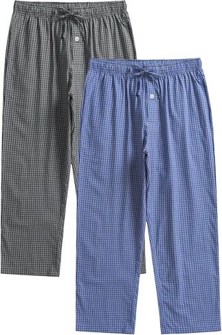 Esenchel Men's Plaid Cotton Pajama Pants Lightweight Sleep Lounge Pants in Kuwait