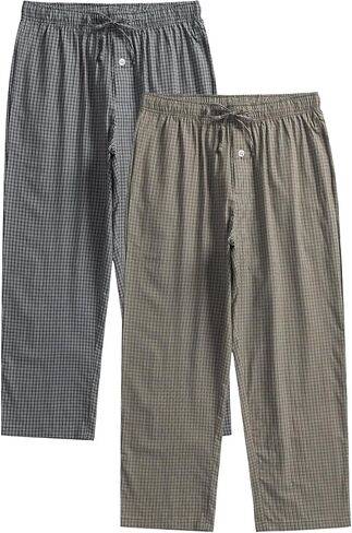 Esenchel Men's Plaid Cotton Pajama Pants Lightweight Sleep Lounge Pants in Kuwait