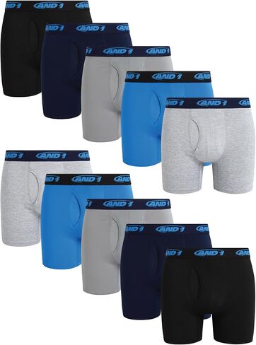 AND1 Men's Underwear Boxer Briefs - 10 Pack Performance Stretch Compression Boxers for Men with Functional Fly Pouch (S-3XL) in Kuwait
