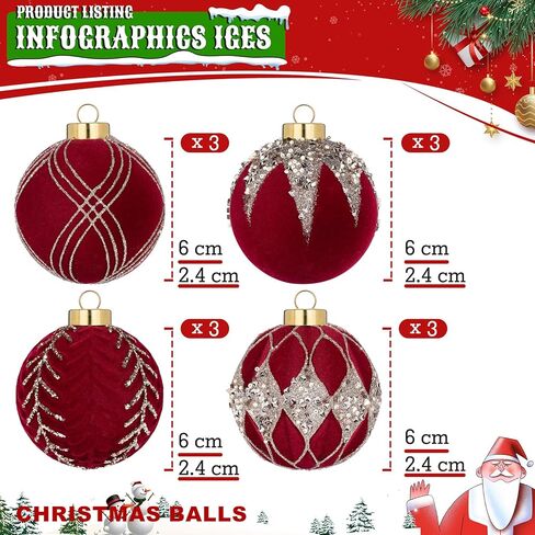 12 قطعة من زخارف كرات عيد الميلاد المخملية - 80 مم/ 3.15 بوصة من زخارف عيد الميلاد الخضراء المتجمعة، زينة كروية بلاستيكية مقاومة للكسر لشجرة عيد الميلاد، والعطلات، والزفاف، والحفلات in Kuwait