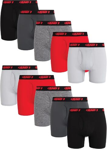 AND1 Men's Underwear Boxer Briefs - 10 Pack Performance Stretch Compression Boxers for Men with Functional Fly Pouch (S-3XL) in Kuwait