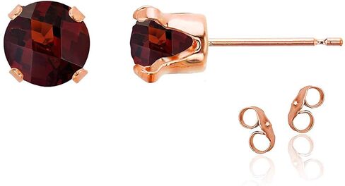 Solid 14K Gold or 14K Gold Plated 925 Sterling Silver Yellow, White or Rose Gold 6mm Round Genuine Gemstone Birthstone Stud Earrings in Saudi Arabia