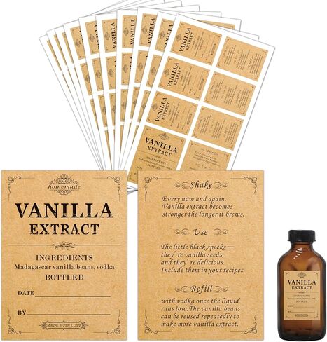 Fits 2oz, 4oz, 8oz,(80 Pcs) Kraft Color,Homemade Vanilla Extract Stickers, Vanilla Extract Labels for Handcrafted Vanilla Bottles,1.5x2in,2x2.7in in Kuwait