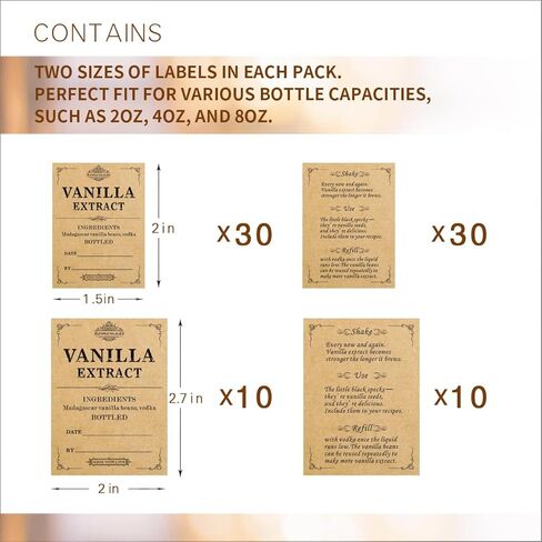 Fits 2oz, 4oz, 8oz,(80 Pcs) Kraft Color,Homemade Vanilla Extract Stickers, Vanilla Extract Labels for Handcrafted Vanilla Bottles,1.5x2in,2x2.7in in Kuwait