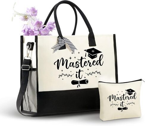 InnoBeta Masters Degree Graduation Gifts for Her Canvas Tote Bag with Top Zipper Closure and Shoulder Strap for Graduation - Master It in Saudi Arabia