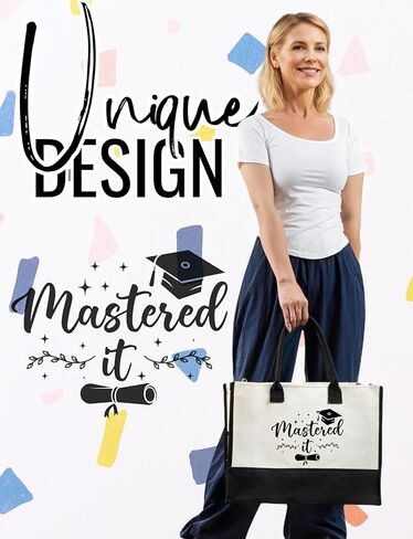 InnoBeta Masters Degree Graduation Gifts for Her Canvas Tote Bag with Top Zipper Closure and Shoulder Strap for Graduation - Master It in Saudi Arabia