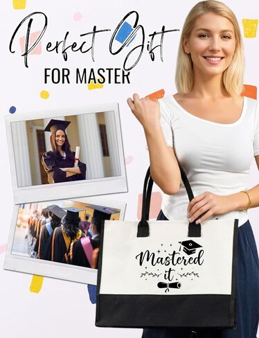 InnoBeta Masters Degree Graduation Gifts for Her Canvas Tote Bag with Top Zipper Closure and Shoulder Strap for Graduation - Master It in Saudi Arabia