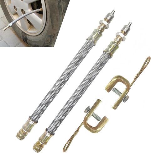 2 PCS Tire Valve Stem Extension, 7"/180mm Metal Braided Inflatable Extension Tube with 2 Clips, Universal for Heavy Cars, Trucks, Trailers, RVs (Gold) in Kuwait