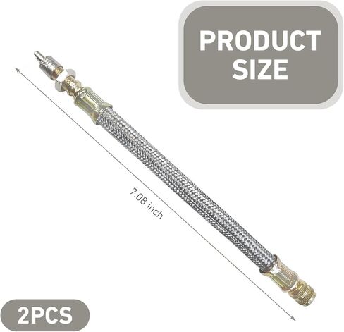 2 PCS Tire Valve Stem Extension, 7"/180mm Metal Braided Inflatable Extension Tube with 2 Clips, Universal for Heavy Cars, Trucks, Trailers, RVs (Gold) in Kuwait