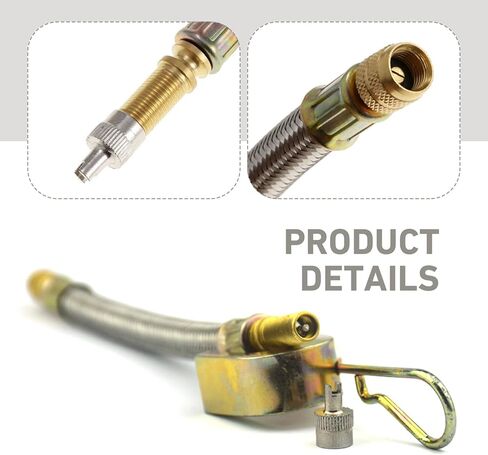2 PCS Tire Valve Stem Extension, 7"/180mm Metal Braided Inflatable Extension Tube with 2 Clips, Universal for Heavy Cars, Trucks, Trailers, RVs (Gold) in Kuwait