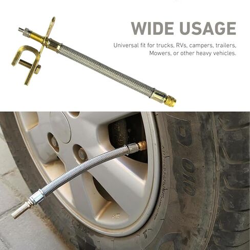 2 PCS Tire Valve Stem Extension, 7"/180mm Metal Braided Inflatable Extension Tube with 2 Clips, Universal for Heavy Cars, Trucks, Trailers, RVs (Gold) in Kuwait