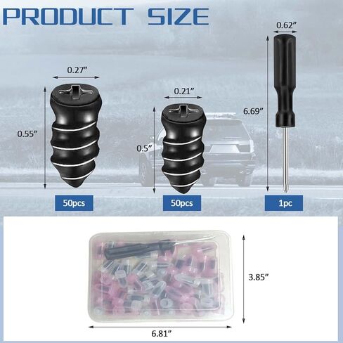 100 PCS Tire Repair Rubber Nails Kit,2 Sizes Tire Repair Screws Fast Self-Service Tire Repair Tools, with Box and Screwdriver, for Car Motorcycle Jeep Tire Puncture Repair in Kuwait