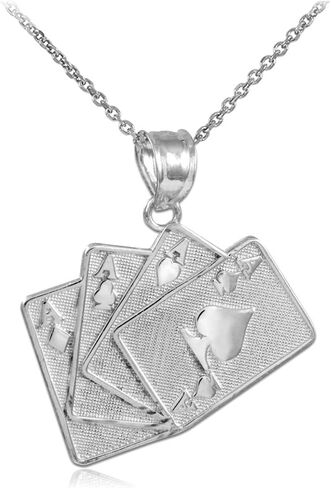 925 Sterling Silver Playing Cards Four of a Kind Charm Pendant Necklace in Kuwait