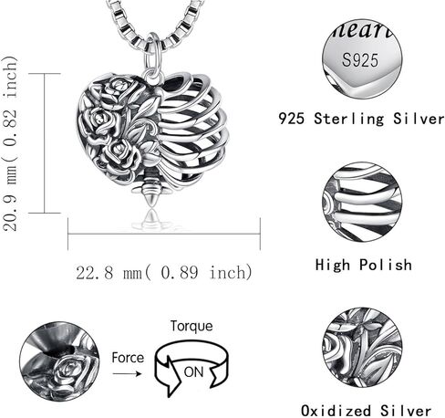 Heart Shape Rose Rib Cage Urn Necklaces for Ashes 925 Sterling Silver-Gothic Cremation Jewelry Memorial Gifts for Women in Kuwait