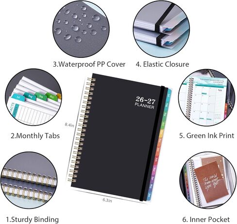 Planner 2026-2027 - Academic Planner 2026-2027, Jul. 2026 - Jun. 2027, 6.3'' x 8.4'', Weekly and Monthly Planner 26-27 with Back Pocket, Transparent PP Cover, Colorful Monthly Tabs in Kuwait