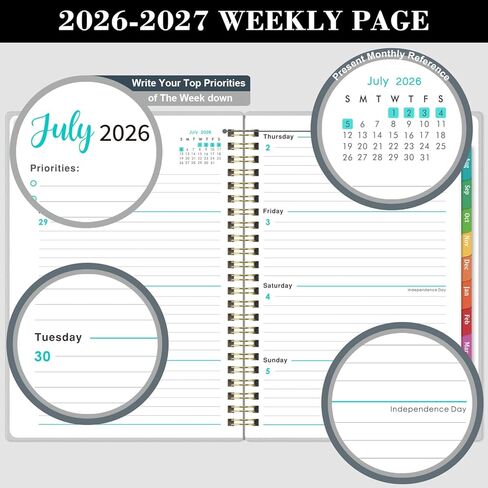 Planner 2026-2027 - Academic Planner 2026-2027, Jul. 2026 - Jun. 2027, 6.3'' x 8.4'', Weekly and Monthly Planner 26-27 with Back Pocket, Transparent PP Cover, Colorful Monthly Tabs in Kuwait