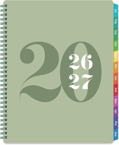 مخطط أكاديمي 2026-2027 - مخطط 2026-2027، يوليو 2026 - يونيو 2027، 8 × 10 بوصة، 26-27 مخطط أسبوعي وشهري مع علامات تبويب ملونة، ربط بسلك مزدوج، جيب داخلي - أخضر in Kuwait