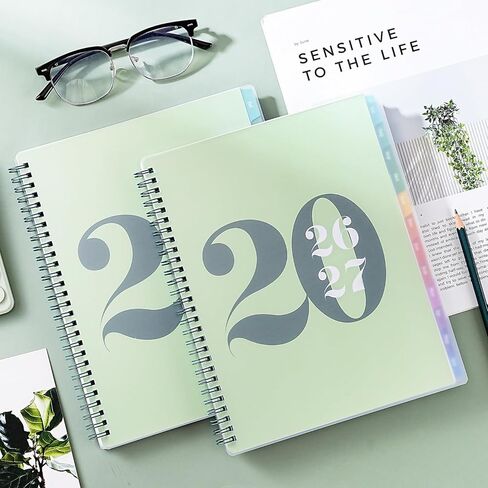 مخطط أكاديمي 2026-2027 - مخطط 2026-2027، يوليو 2026 - يونيو 2027، 8 × 10 بوصة، 26-27 مخطط أسبوعي وشهري مع علامات تبويب ملونة، ربط بسلك مزدوج، جيب داخلي - أخضر in Kuwait