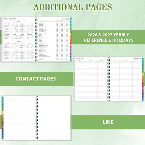 مخطط أكاديمي 2026-2027 - مخطط 2026-2027، يوليو 2026 - يونيو 2027، 8 × 10 بوصة، 26-27 مخطط أسبوعي وشهري مع علامات تبويب ملونة، ربط بسلك مزدوج، جيب داخلي - أخضر in Kuwait
