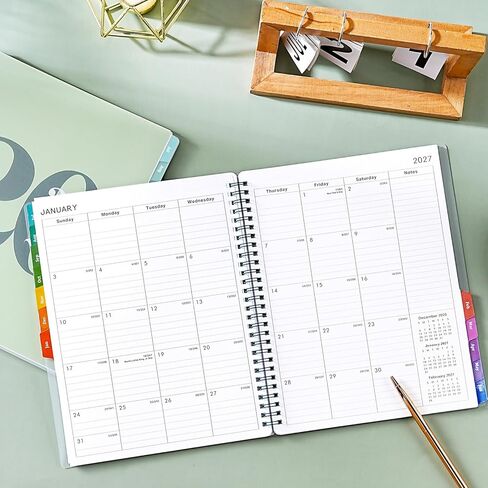 مخطط أكاديمي 2026-2027 - مخطط 2026-2027، يوليو 2026 - يونيو 2027، 8 × 10 بوصة، 26-27 مخطط أسبوعي وشهري مع علامات تبويب ملونة، ربط بسلك مزدوج، جيب داخلي - أخضر in Kuwait