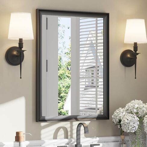 مرايا حمام ذهبية مصقولة من USHOWER للحوض مقاس 24 × 36 بوصة، مرآة زينة مستطيلة بإطار معدني للجدار، غرفة النوم، غرفة المعيشة، المدخل، مقاومة للصدأ، زجاج مقسى عالي الدقة، أفقي/عمودي in Saudi Arabia