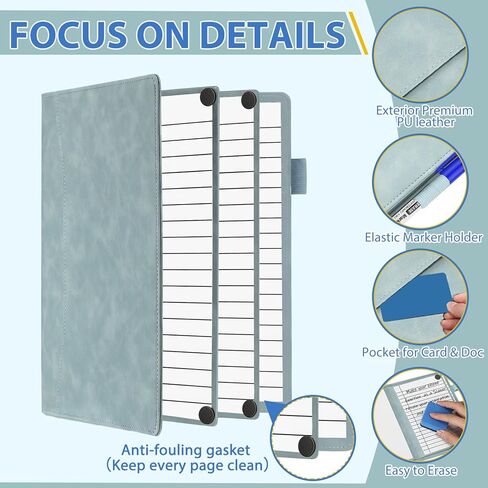 6 Sides Dry Erase Notebook Portable Whiteboards Notebook Small Reusable College Ruled Lined Board Folding Mini Travel Dry Erase White Board for Office Study(Haze Blue,A6: 5 x 7 Inches) in Saudi Arabia