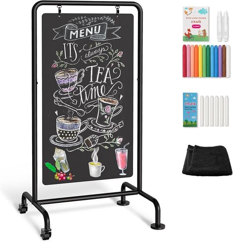 SELEAD Metal Swinging Chalkboard with Wheels - 40" x 20" Double Sided Rolling Sidewalk Chalk Board Easel Sign, Large Outdoor Indoor Menu Message Sandwich Pizarra for Business, Wedding, Cafe in Kuwait