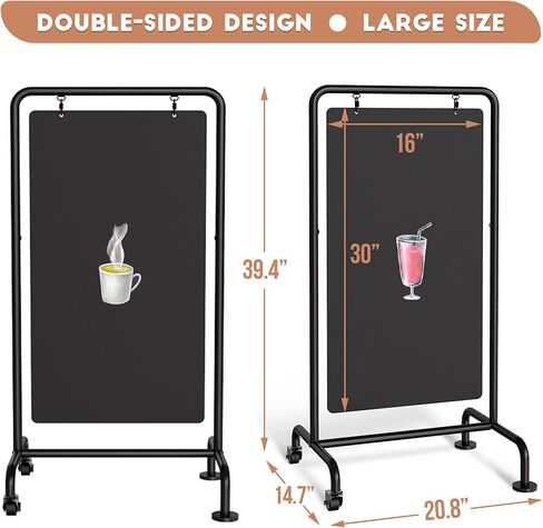 SELEAD Metal Swinging Chalkboard with Wheels - 40" x 20" Double Sided Rolling Sidewalk Chalk Board Easel Sign, Large Outdoor Indoor Menu Message Sandwich Pizarra for Business, Wedding, Cafe in Kuwait