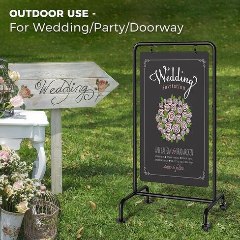 SELEAD Metal Swinging Chalkboard with Wheels - 40" x 20" Double Sided Rolling Sidewalk Chalk Board Easel Sign, Large Outdoor Indoor Menu Message Sandwich Pizarra for Business, Wedding, Cafe in Kuwait