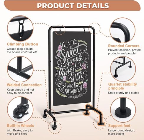 SELEAD Metal Swinging Chalkboard with Wheels - 40" x 20" Double Sided Rolling Sidewalk Chalk Board Easel Sign, Large Outdoor Indoor Menu Message Sandwich Pizarra for Business, Wedding, Cafe in Kuwait