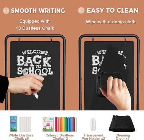 SELEAD Metal Swinging Chalkboard with Wheels - 40" x 20" Double Sided Rolling Sidewalk Chalk Board Easel Sign, Large Outdoor Indoor Menu Message Sandwich Pizarra for Business, Wedding, Cafe in Kuwait