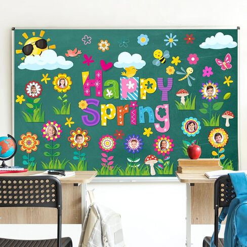 Spring Bulletin Board Decorations, Hello Spring Bulletin Board Decorations Includes Flower Mindset Photo Posting Craft Cutouts and Sun Cloud Cutouts for School Offices Classroom Back to School Party in Saudi Arabia