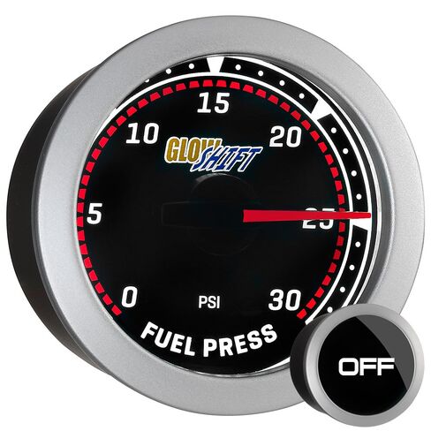 GlowShift Tinted Series 30 PSI Fuel Pressure Gauge Kit - Includes Sensor - White LED Backlit - Smoked Lens - for Diesel Truck - 2-1/16" 52mm in Saudi Arabia
